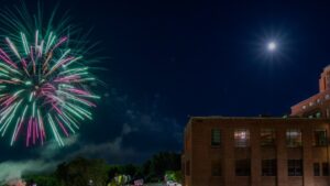 Fireworks over campus on opening night