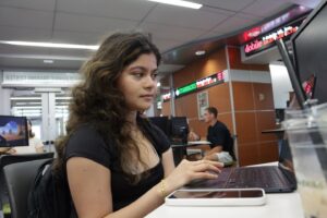 Student working in trading room