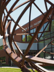 Statue in front of the library