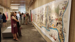 Visitors enjoying the opening of the exhibit