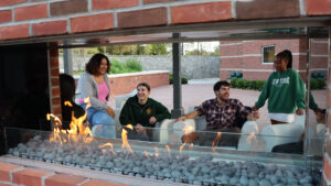 Students relaxing at the new McNeil Terrace