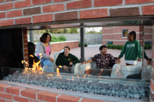 Students relaxing at the new McNeil Terrace