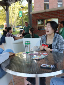 Students relaxing at the McNeil Terrace